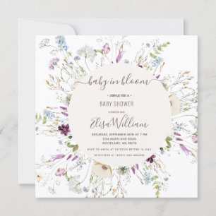 Wildblommor Watercolor Baby i Bloom Inbjudningar