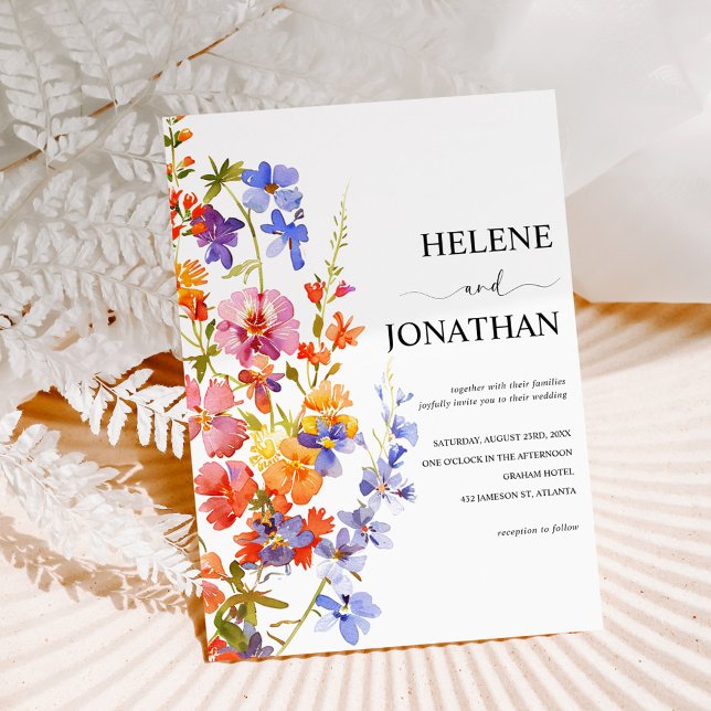 Wildblommor Watercolor Blommigt Elegant bröllop Inbjudningar (Wildflower Watercolor Floral Elegant Wedding Invitation)