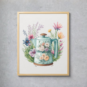 Wildblommor Watercolor Colorful Coffee Kettle Poster