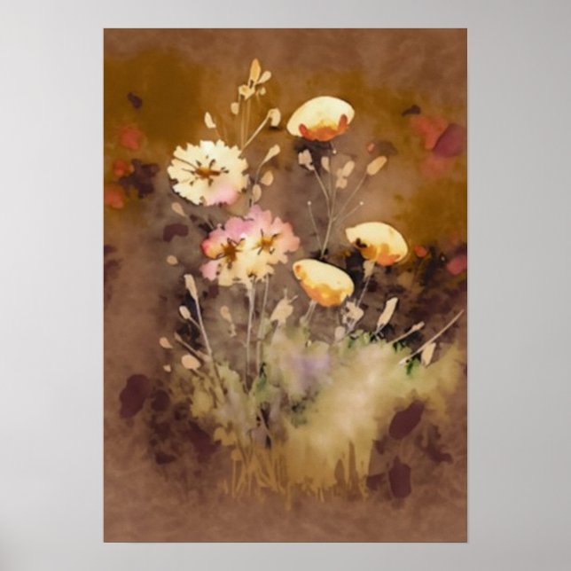 Wildblommor Watercolor Digital Art Poster (Framsidan)