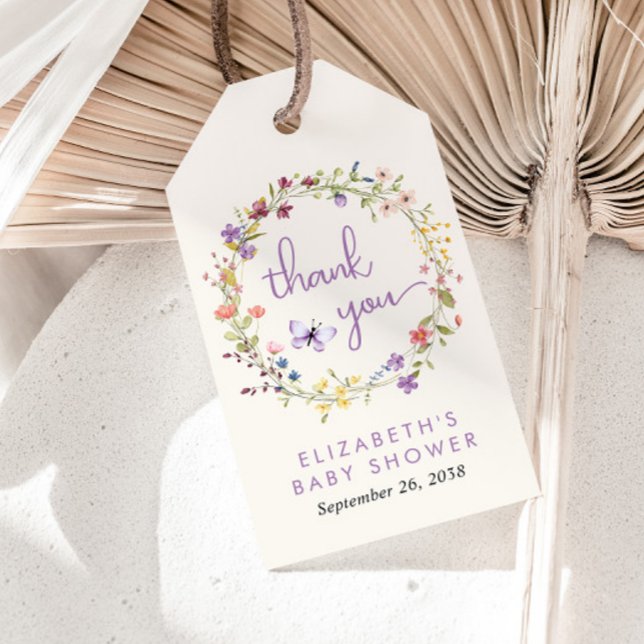 Wildblommor Watercolor Flicka Shower Tack Presentetikett (Skapare uppladdad)