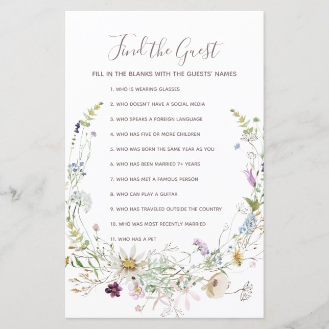 Wildblommor Watercolor Hitta gästspelet (Framsida)