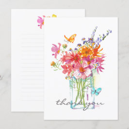 Wildblommor Watercolor i Vas Flat Tacket You Card Tack Kort