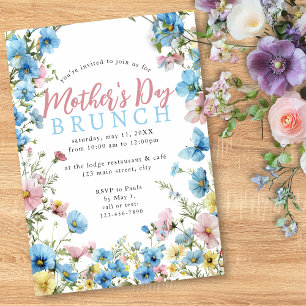 Wildblommor Watercolor Modern Mors dag Brunch Inbjudningar