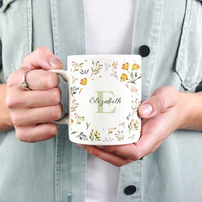 Wildblommor Watercolor Personalize Coffee Mugg (Skapare uppladdad)