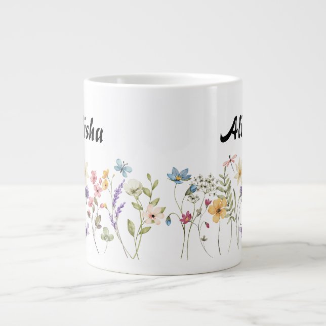 Wildblommor Watercolor Personlig Coffee Mugg Jumbo Mugg (Framsidan)