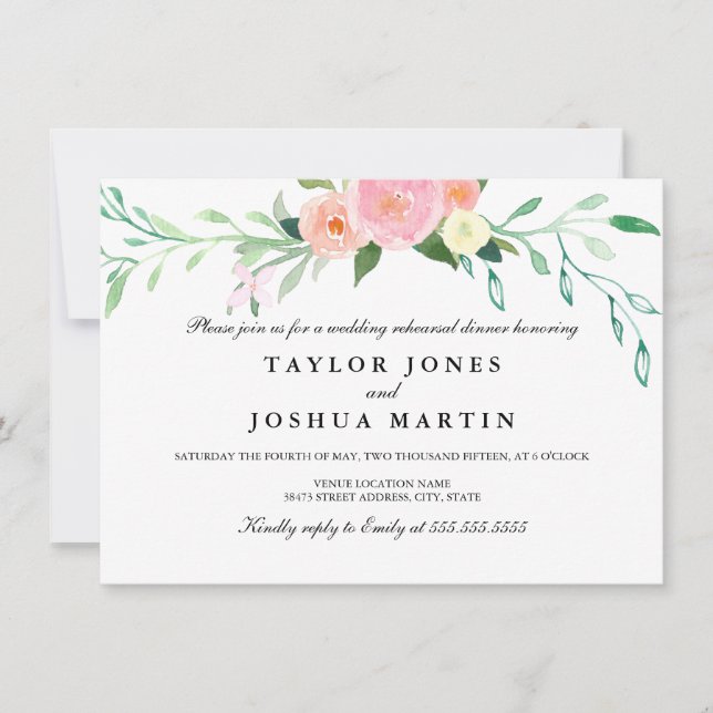 Wildblommor Watercolor Rehearsal Dinner Inbjudan (Framsida)