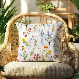 Wildblommor Watercolor Summer Blommigt Botanical Kudde