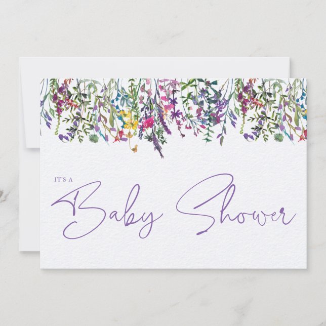 Wildblommor Watercolor Typography Baby Shower Inbjudningar (Framsida)