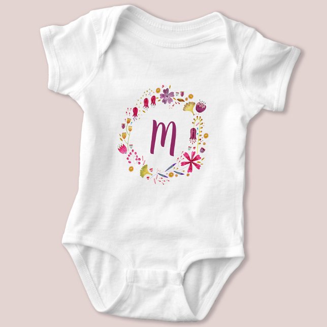 Wildblommor Watercolor WandeMonogram Initial T Shirt (Monogram initial personalized watercolor wildflower baby bodysuit)