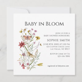 Wildblommor Whimsical Garden Baby i Bloom Inbjudningar