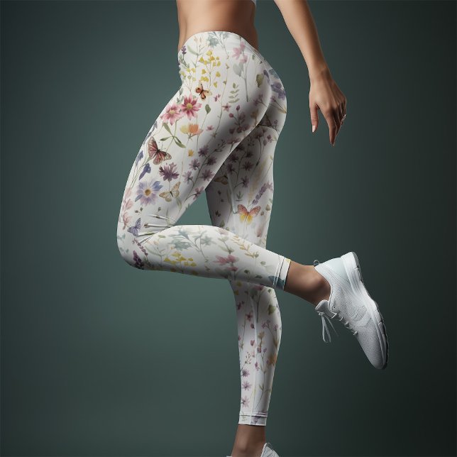 Wildblommor Yoga Whimsical Watercolor Leggings (Skapare uppladdad)