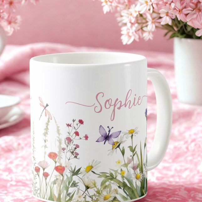 Wildblommors Rosa Anpassningsbar-skript namn Kaffemugg (Skapare uppladdad)