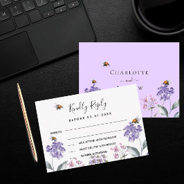 Wildblommors violet lila bröllop ResponsOSA Anteckningskort