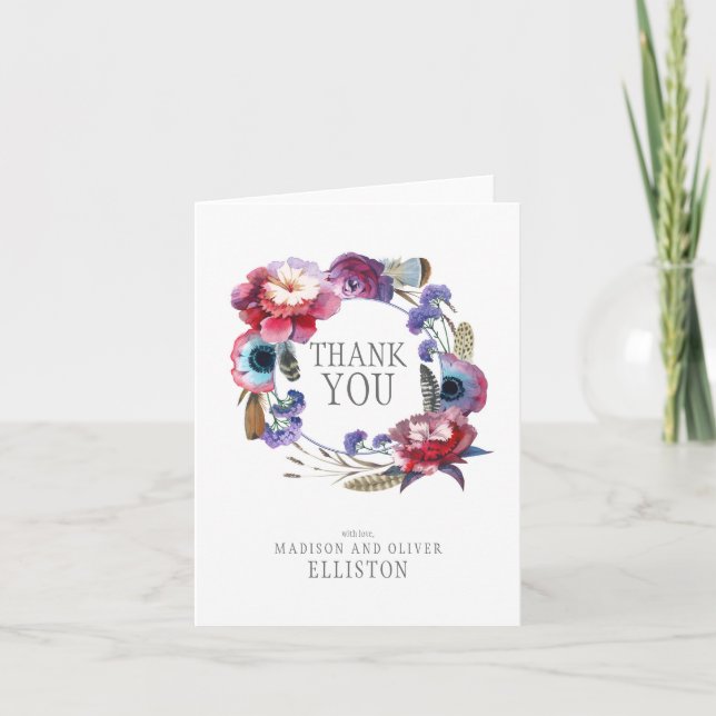 WildblommPeony-Blommigten med Feathers | TACK Kort (Framsida)