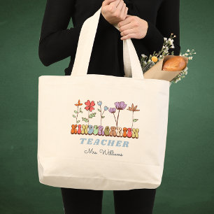 WildblommPersonlig Kindergarten Teacher Namn Jumbo Tygkasse
