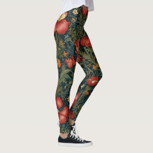WildblommRed Mönster William Morris Stil Leggings
