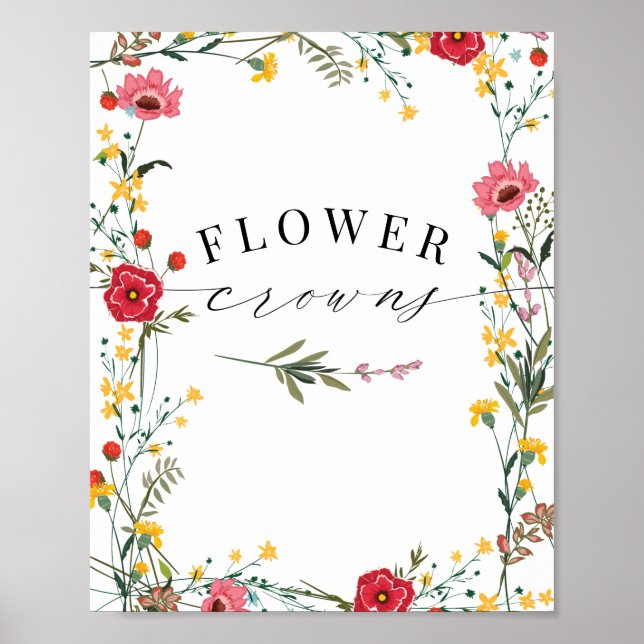 Wildblommröd Gult Flower Krona Poster (Framsidan)