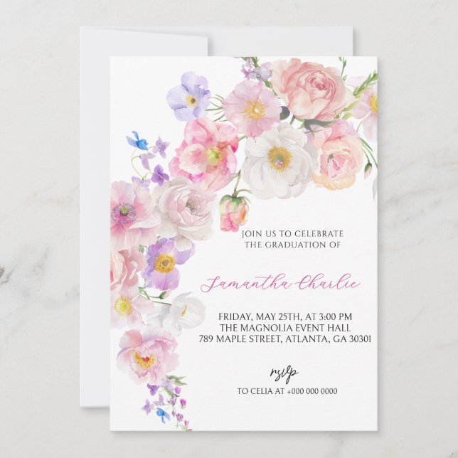 WildblommRosa Studenten Inbjudningar (Framsida)