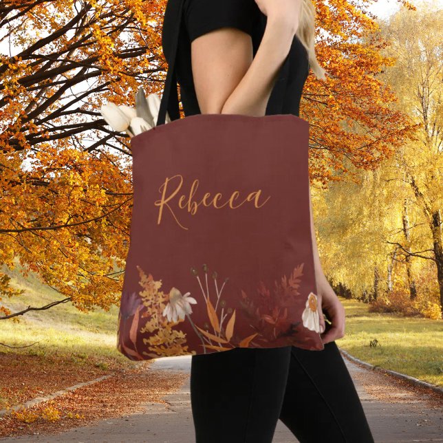 WildblommTerracotta Autumn Bröllop Bridesmaid Tygkasse (Wildflower Terracotta Autumn Wedding Bridesmaid Tote Bag)