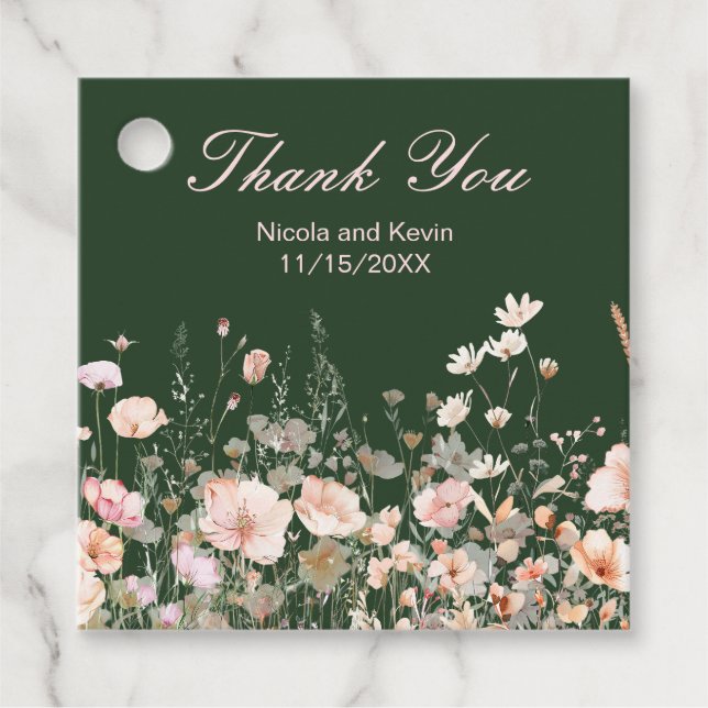 WildblommVår  Rosa Blommigt Bröllop Gåvor Etiketter (Framsida)