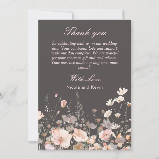 WildblommVår  Rosa Blommigt Bröllop Tack Kort (Framsida)