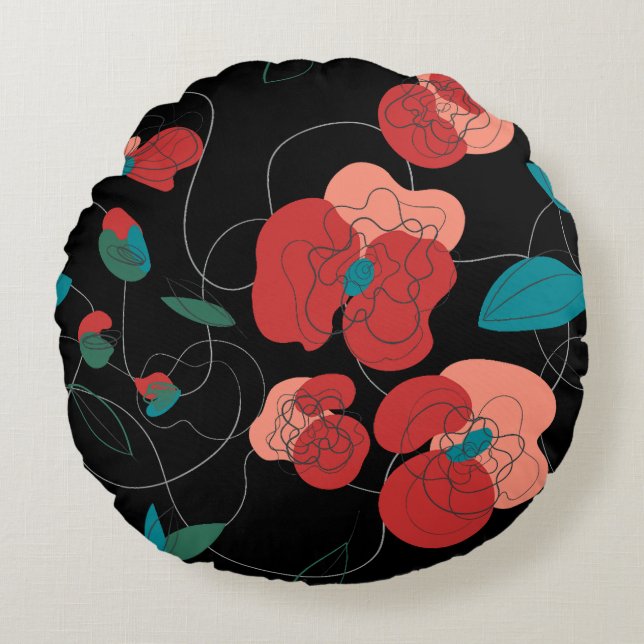 WildblommWonderland | Stiliserade blommor mönster Rund Kudde (Framsidan)