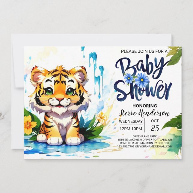 WildblommWonderland Tiger Unge Boy Shower Inbjudningar (Framsida)