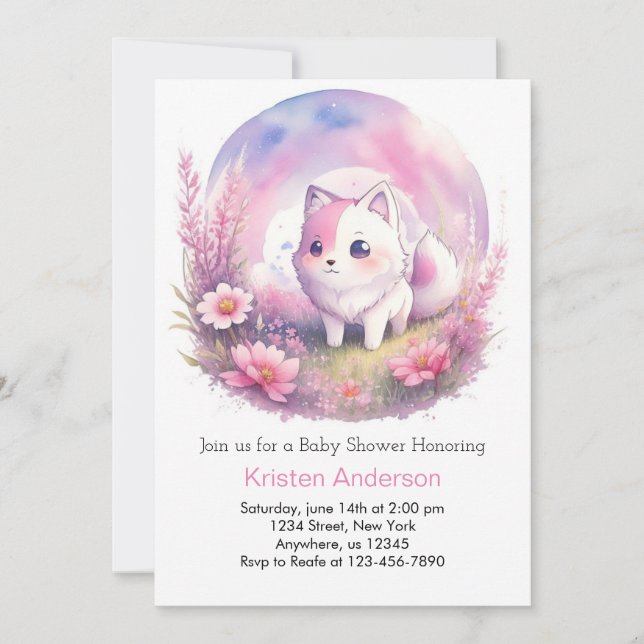 Wildblommy Woodsy Varg Baby Shower Inbjudningar (Framsida)