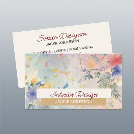 Wildblomning Foliage Blue Burgundy Watercolor Visitkort