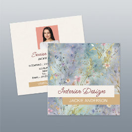 Wildblomning Foliage Blue Watercolor Fyrkantigt Visitkort