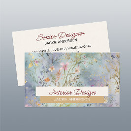 Wildblomning Foliage Blue Watercolor Visitkort