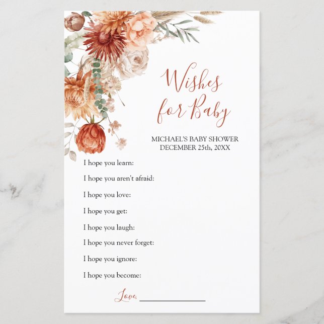 Wildblomning i Kärlek Baby Shower Wish för Baby (Framsida)