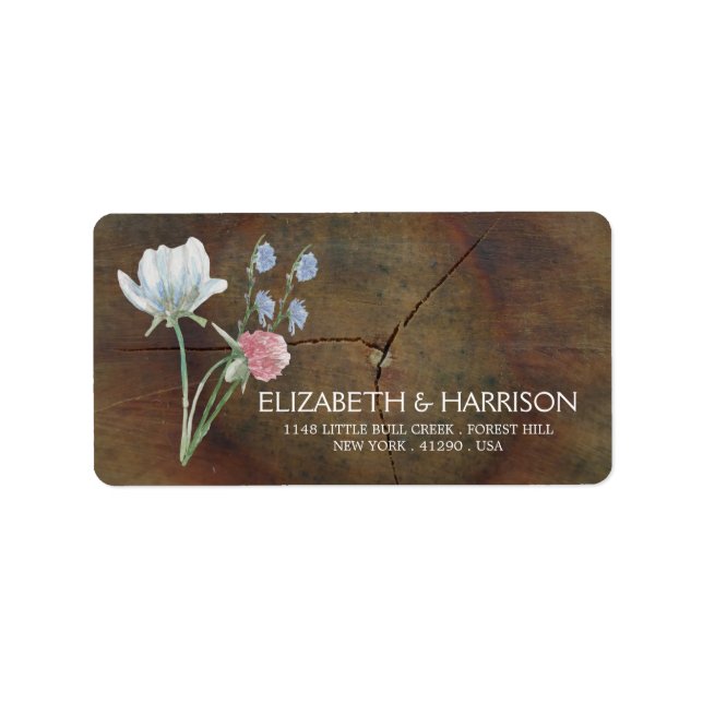 WildblomOak Wood Bröllop Adressetikett (Framsidan)