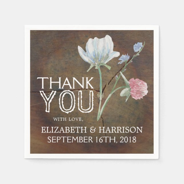 WildblomOak Wood Bröllop Pappersservett (Framsidan)