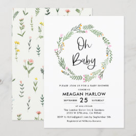WildblomOh Flicka Baby Shower Inbjudningar