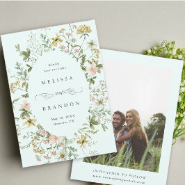 Wildblomoval Ram Bröllop Photo Mint Spara Datumet