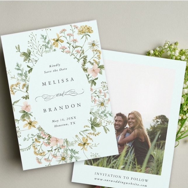 Wildblomoval Ram Bröllop Photo Mint Spara Datumet (Skapare uppladdad)