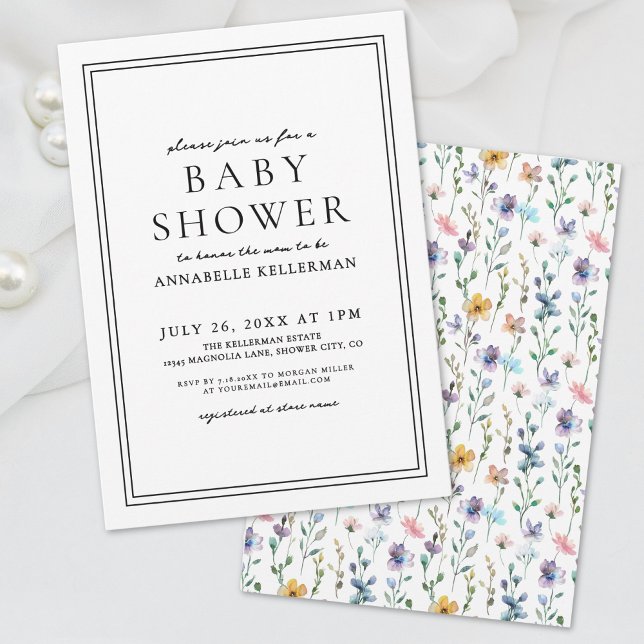 WildblomPastel Botanical Blommigt Baby Shower Inbjudningar (Wildflower Pastel Botanical Floral Baby Shower Invitation)