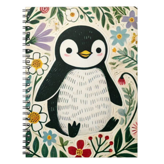 WildblomPenguin Älskare Illustration Anteckningsbok (Framsidan)