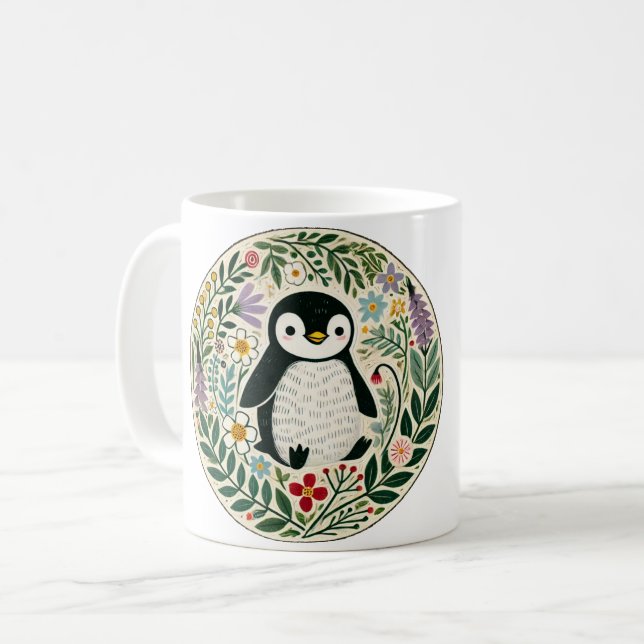 WildblomPenguin Älskare Illustration Kaffemugg (Framsida vänster)