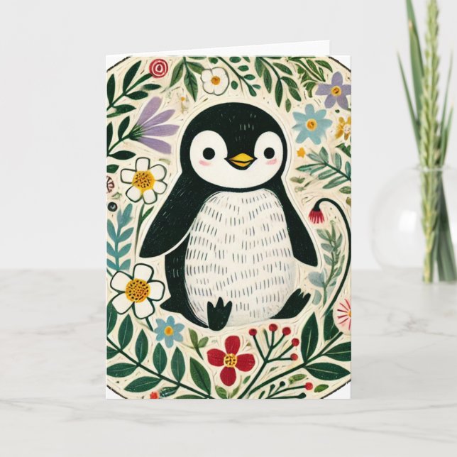 WildblomPenguin Älskare Illustration Kort (Framsida)