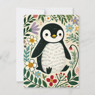 WildblomPenguin Älskare Illustration Vykort