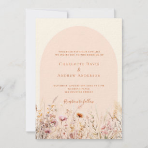 Wildblompersika beige arch-fotolyxur bröllop inbjudningar