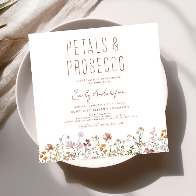 WildblomPetals & Prosecco Möhippa Inbjudningar (Skapare uppladdad)