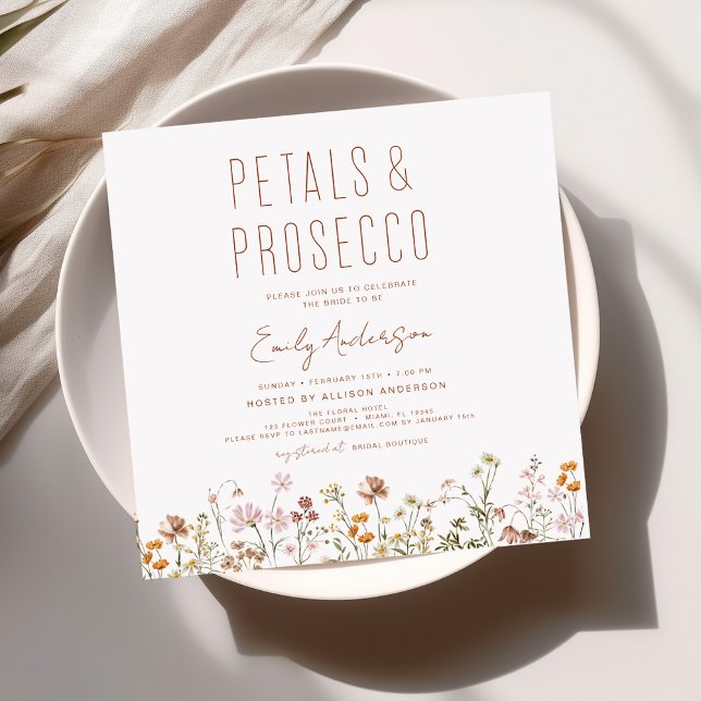 WildblomPetals & Prosecco Möhippa Inbjudningar (Skapare uppladdad)