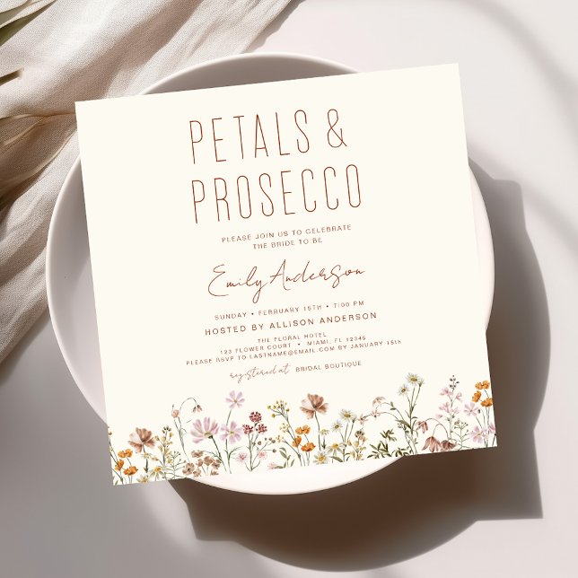WildblomPetals & Prosecco Möhippa Inbjudningar (Skapare uppladdad)