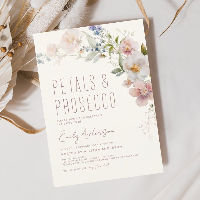 WildblomPetals & Prosecco Möhippa Inbjudningar (Skapare uppladdad)