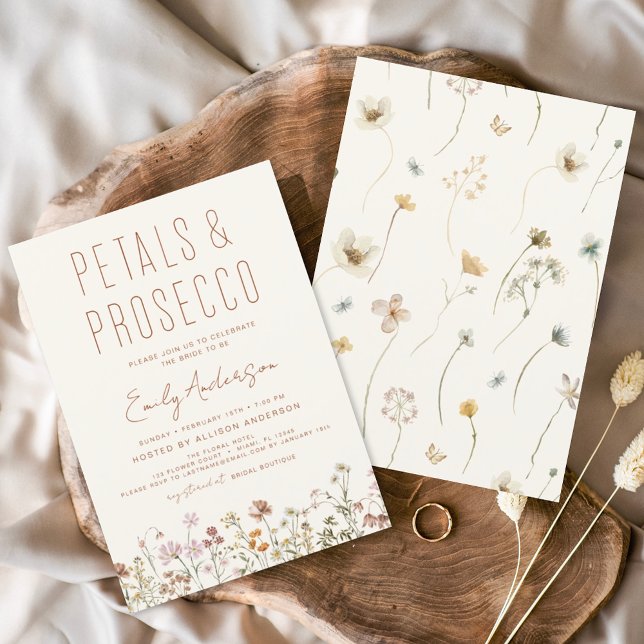 WildblomPetals & Prosecco Möhippa Inbjudningar (Skapare uppladdad)
