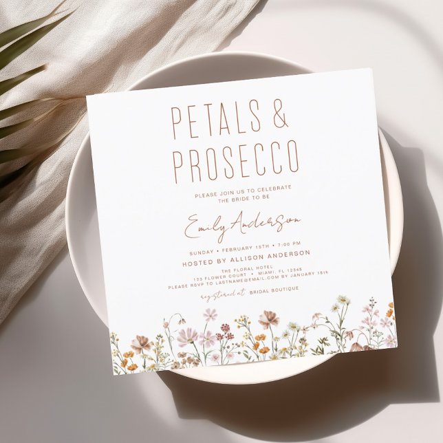 WildblomPetals & Prosecco Möhippa Inbjudningar (Skapare uppladdad)